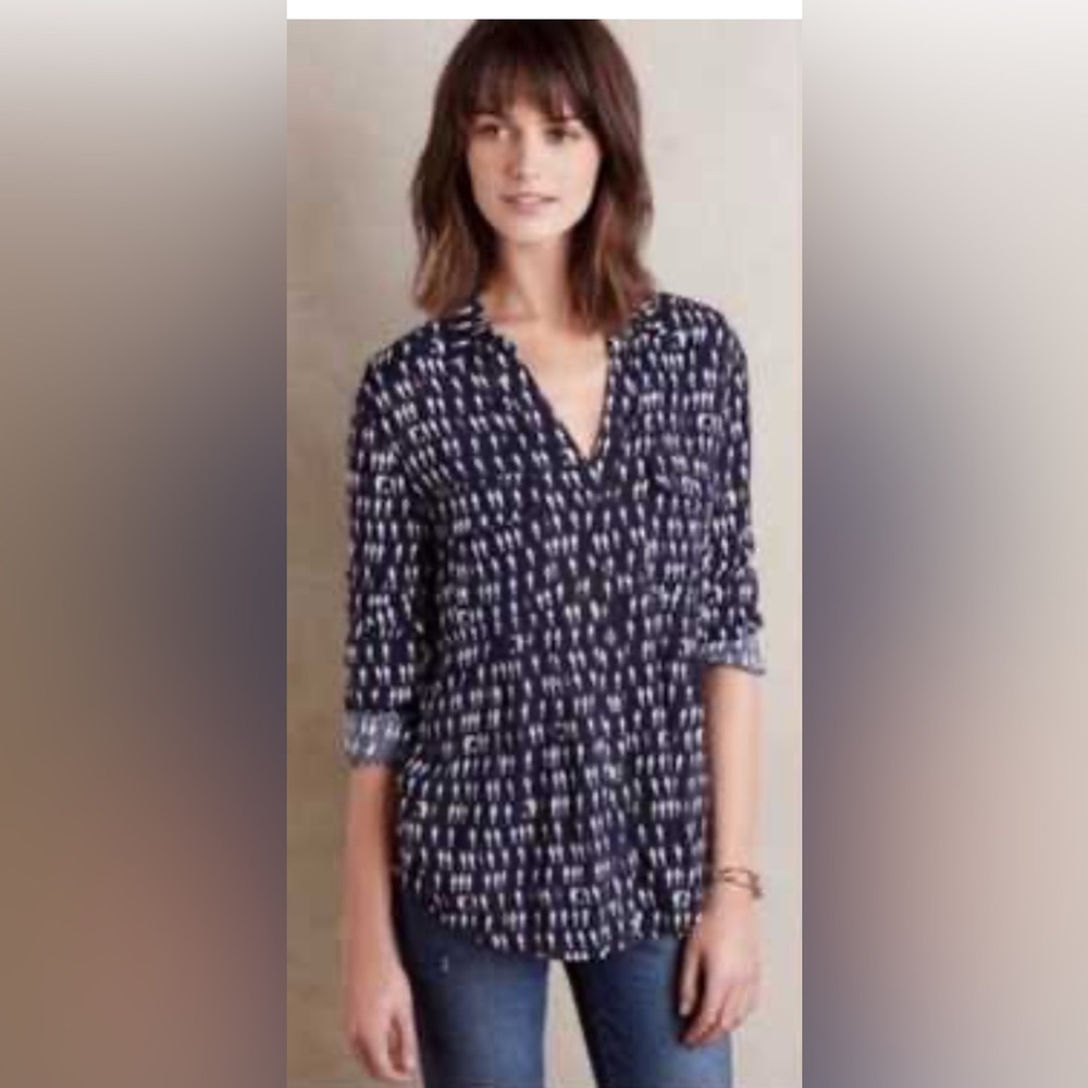 Anthropologie Maeve Women's Wynwood birds  Shirt sz 12 M navy